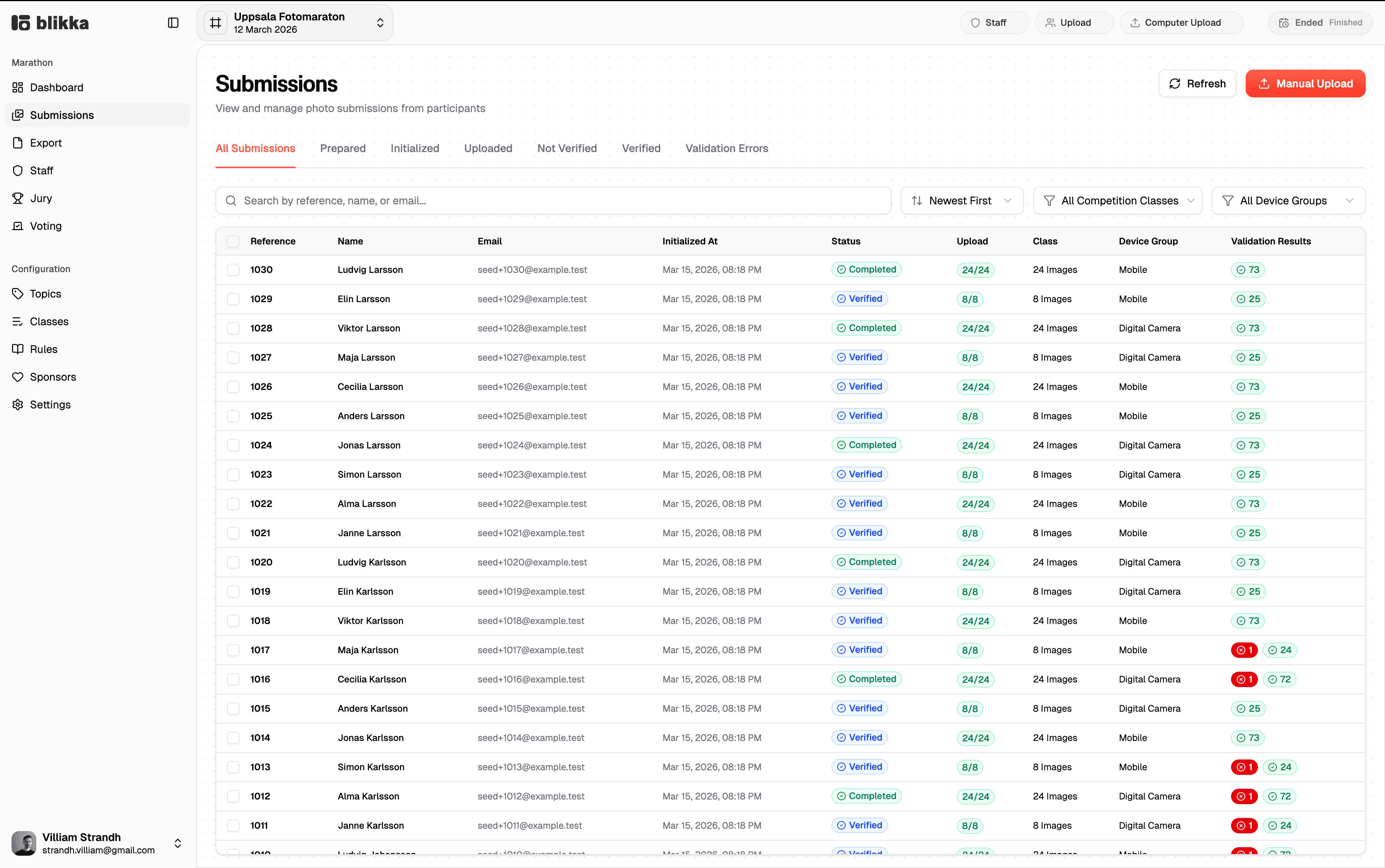 Blikka organizer dashboard preview